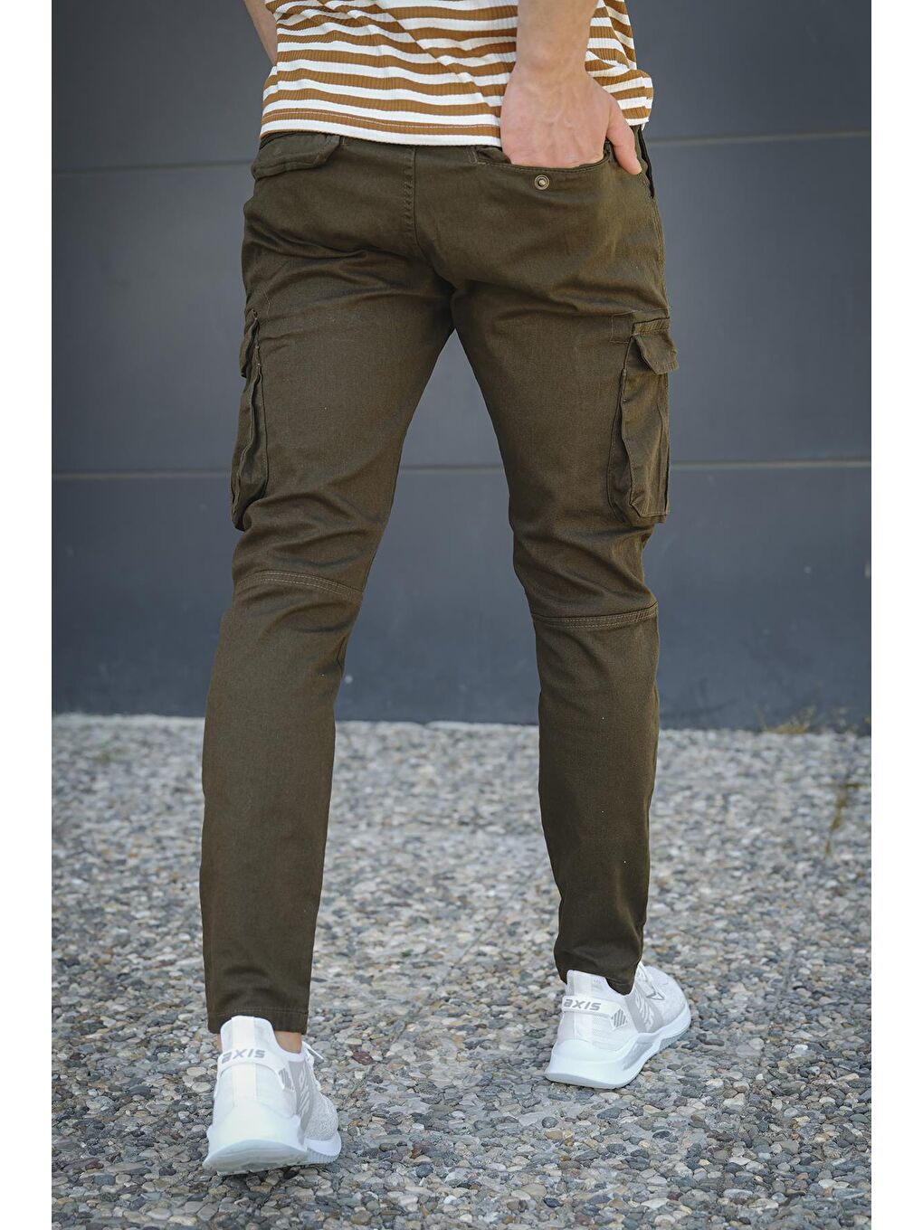 Haki Farrant Düz Paça Kargo Cep Erkek Pantolon-3