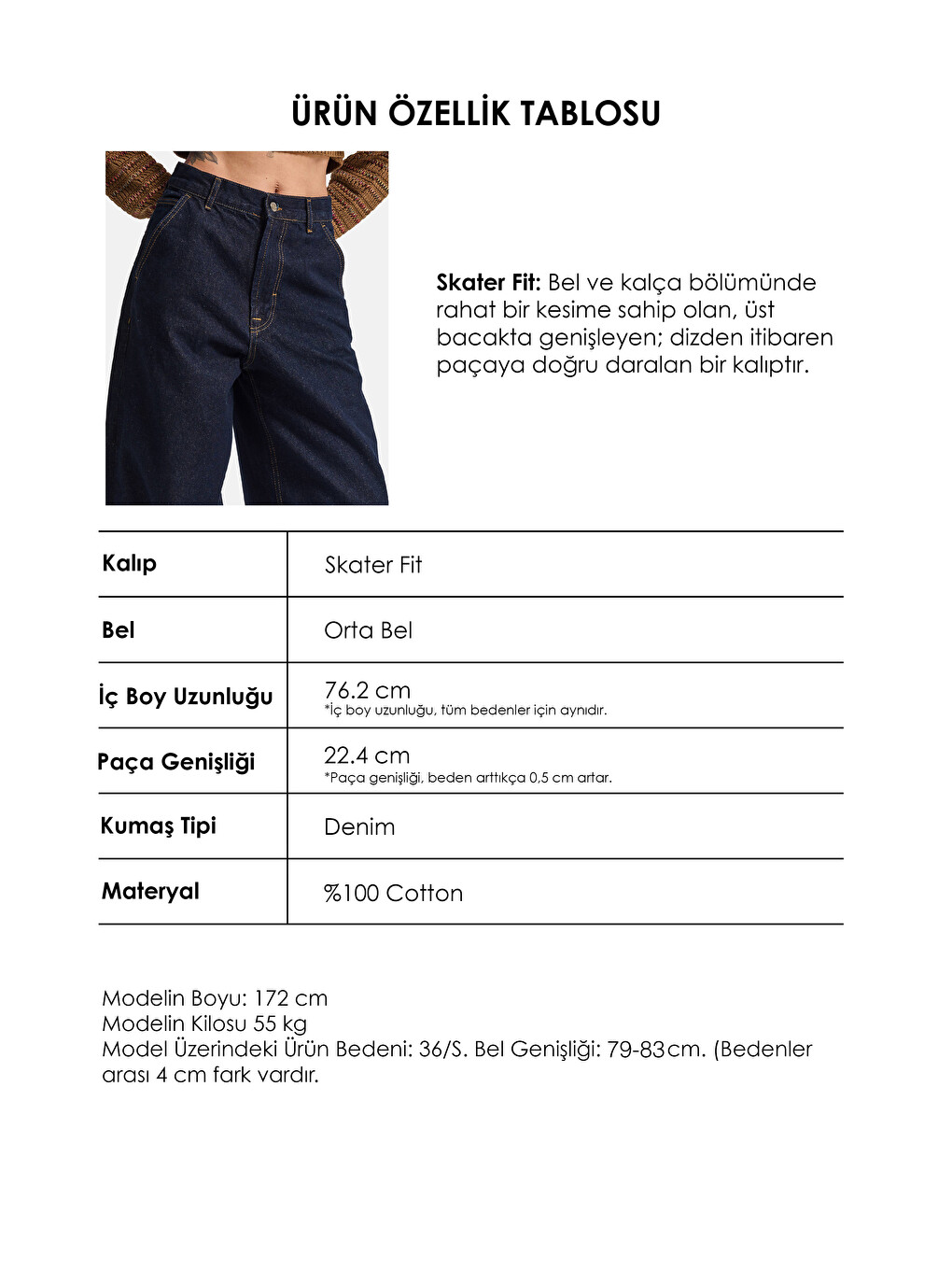 Kadın İndigo Selvedge 7w6-50 Skater Fit Bol Kesim Denim Jean-5