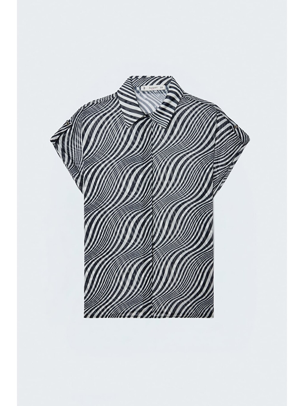 Kısa Kollu Zebra Desenli Gömlek - Siyah-5