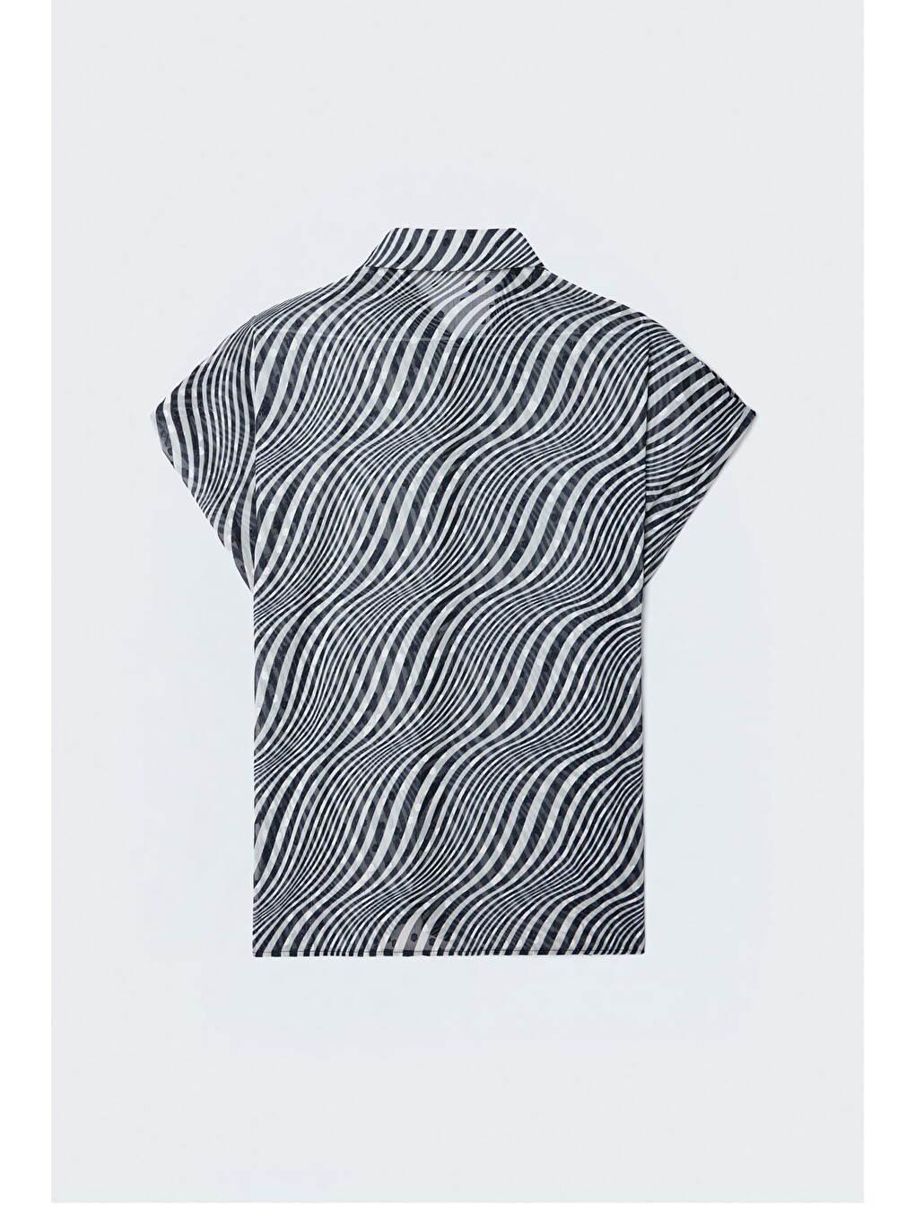 Kısa Kollu Zebra Desenli Gömlek - Siyah-7