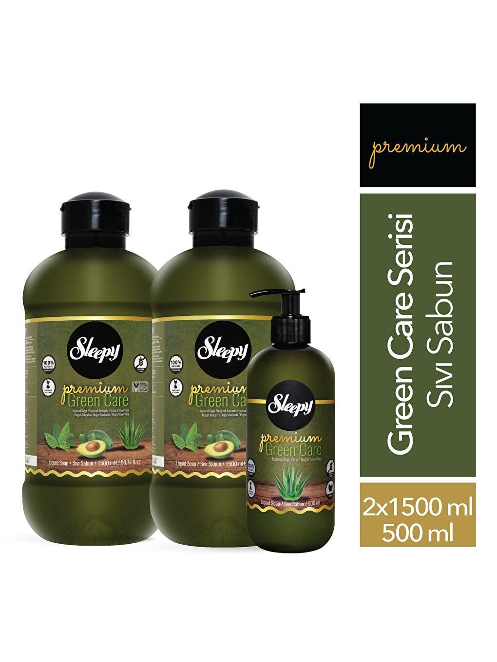 Sleepy Beyaz Premium Green Care Serisi Sıvı Sabun 500 ml + 2x1500 ml