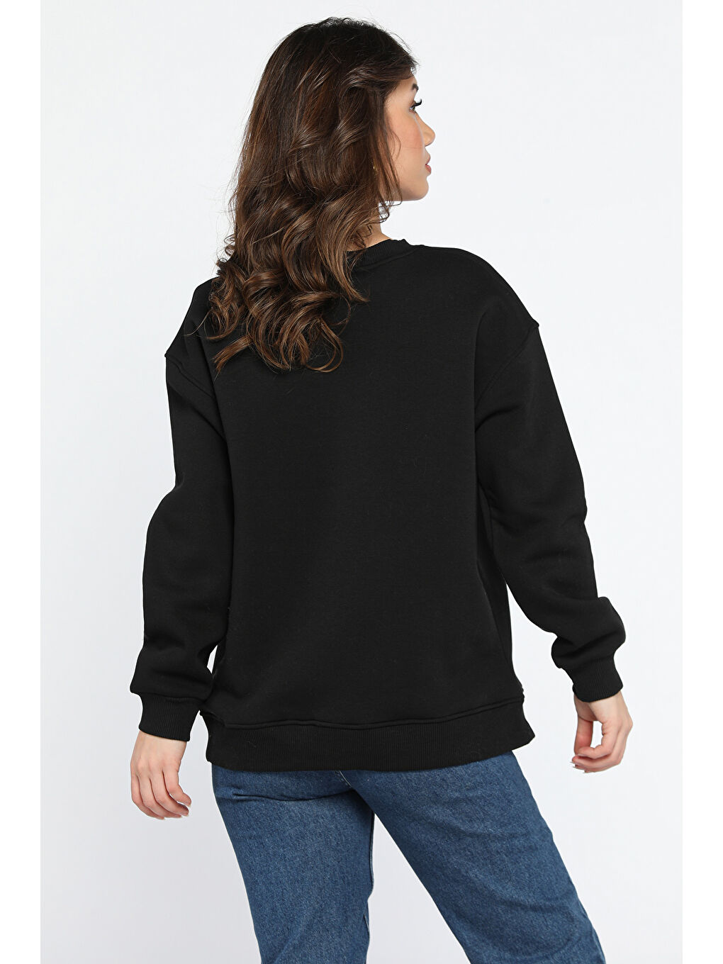 Siyah Fermuar Detaylı Aplikeli Kadın Sweatshirt-2