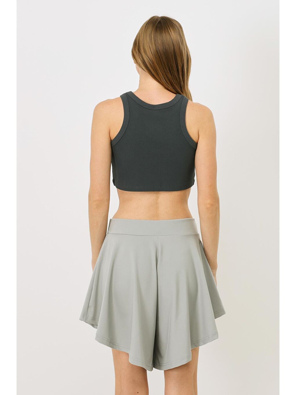 C&City Füme Kadın Halter Yaka Fitilli Esnek Mini Crop Atlet 924 Füme - 3