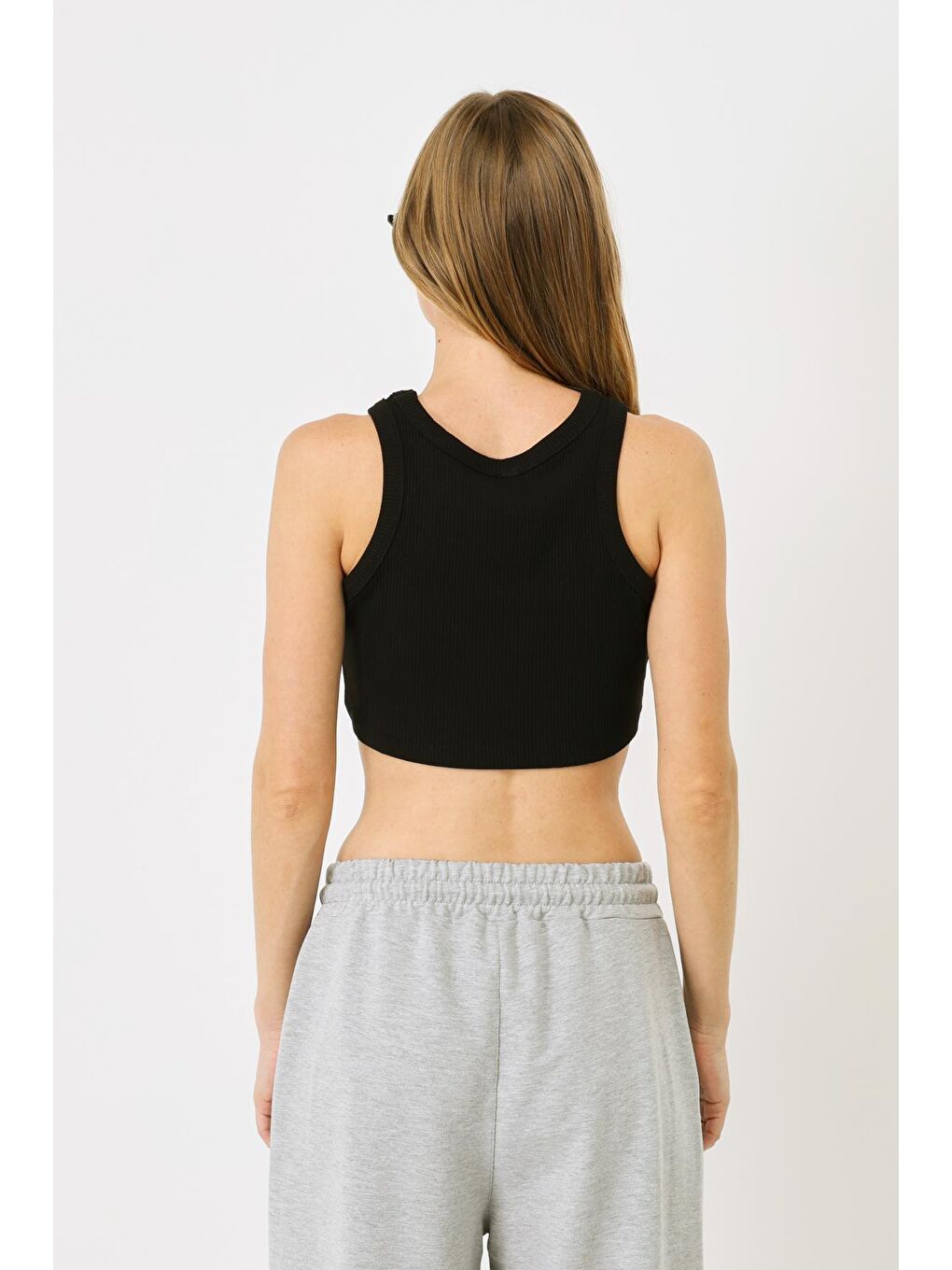 C&City Siyah Kadın Halter Yaka Fitilli Esnek Mini Crop Atlet 924 Siyah - 3