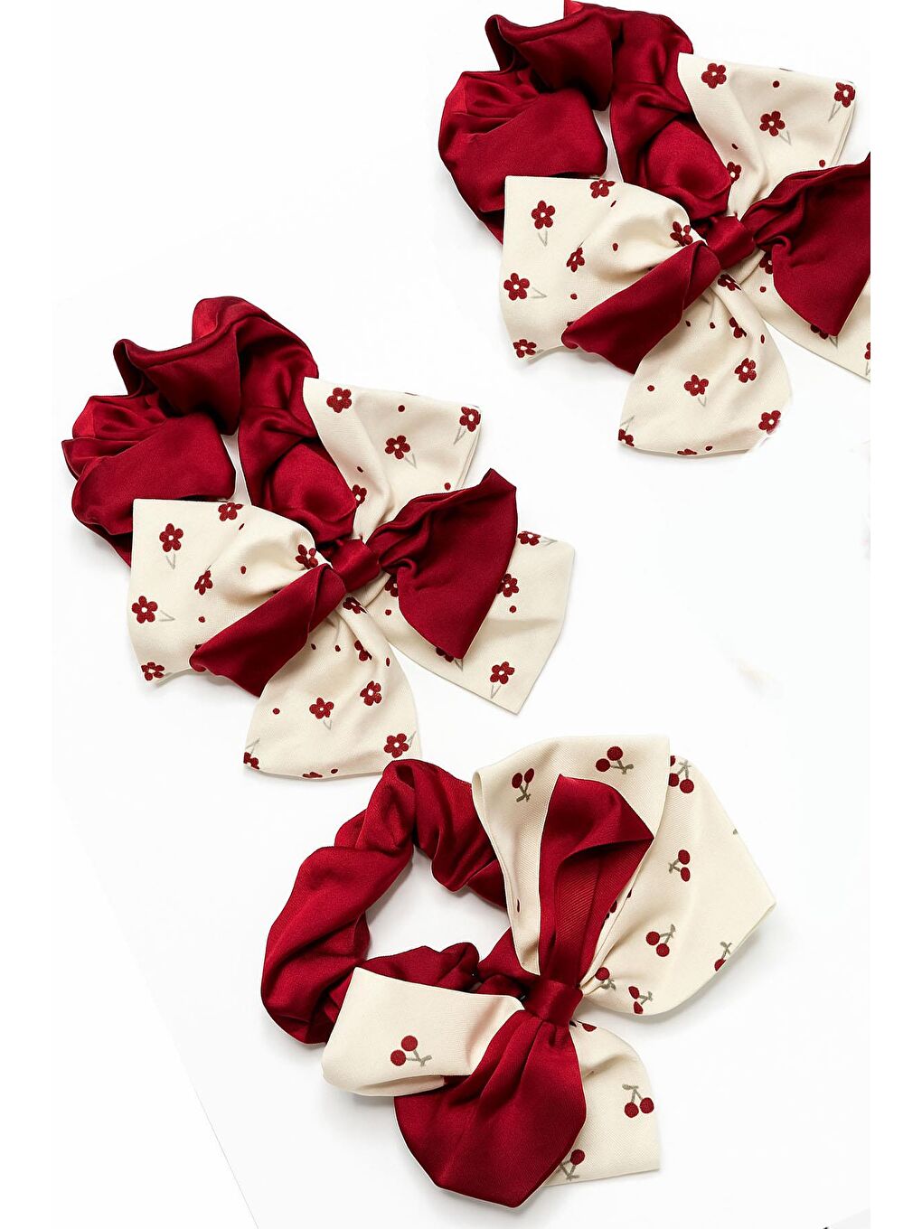 Kırmızı 3 Adet Cici Fiyonklu Saten Simit Toka