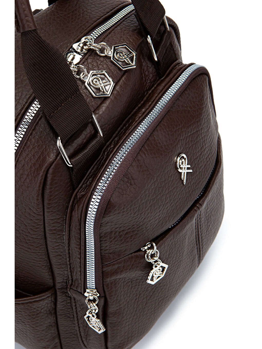 Çok Gözlü Suni Deri Bucky Sırt Çanta Kahverengi-3