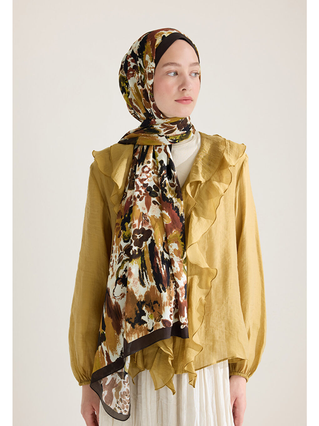 Kahverengi Vınnıe Floş Viskon Şal Acı Kahve-3