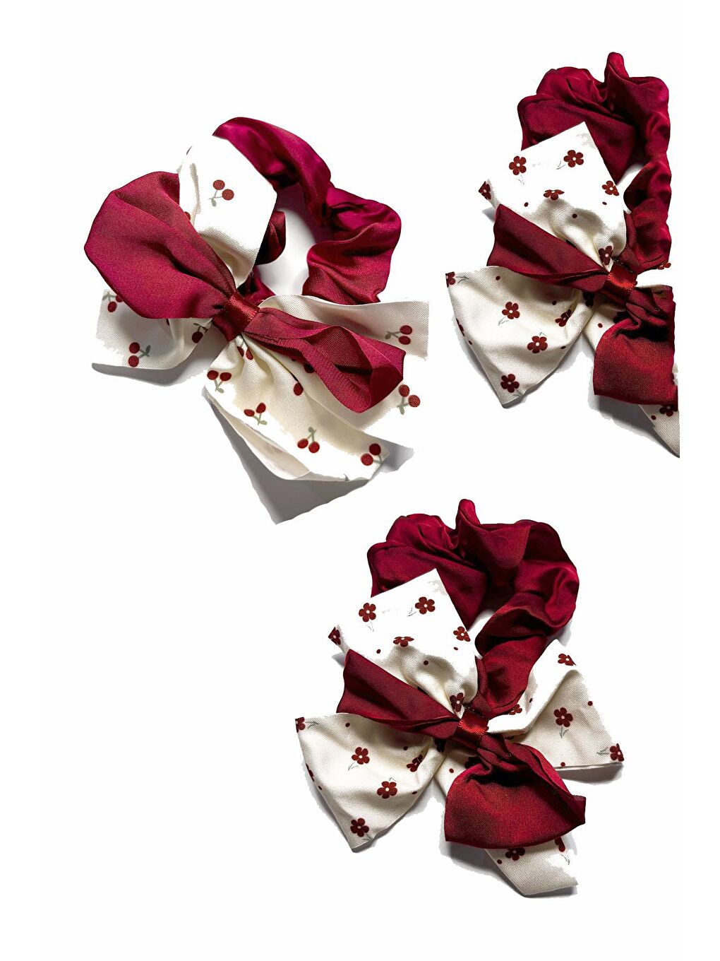 Kırmızı 3 Adet Cici Fiyonklu Saten Simit Toka-1