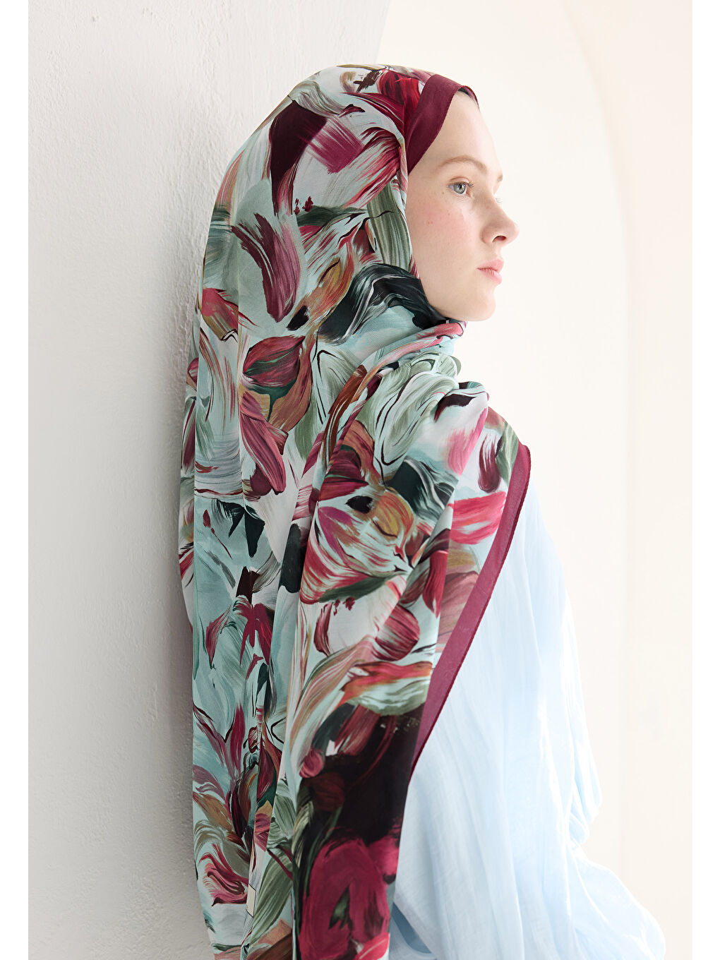 Vanılla Blossom Floş Viskon Şal Mürdüm-1