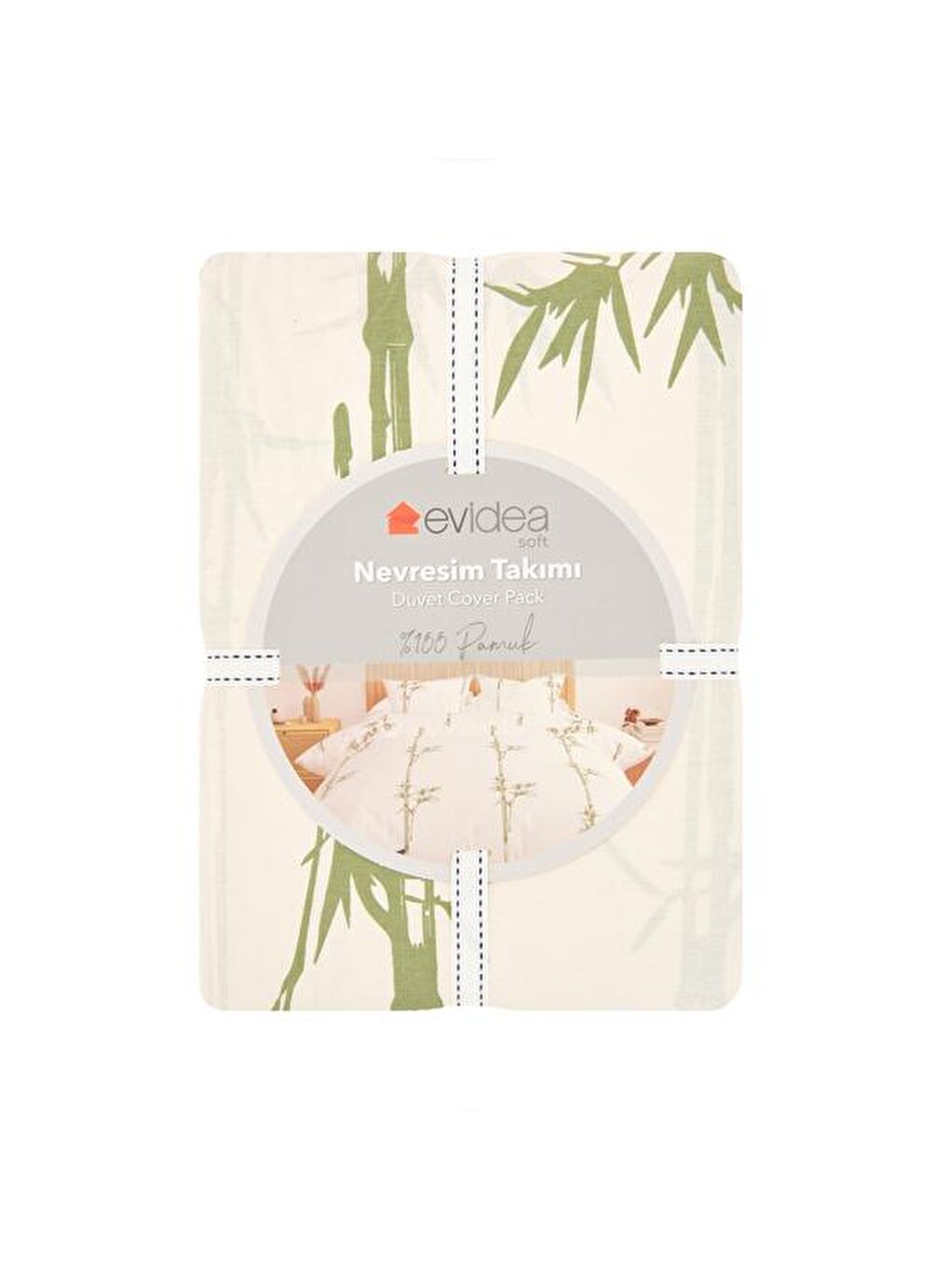 Lila Soft Blad Çift Kişilik Nevresim Takımı - Ekru / Yeşil-2