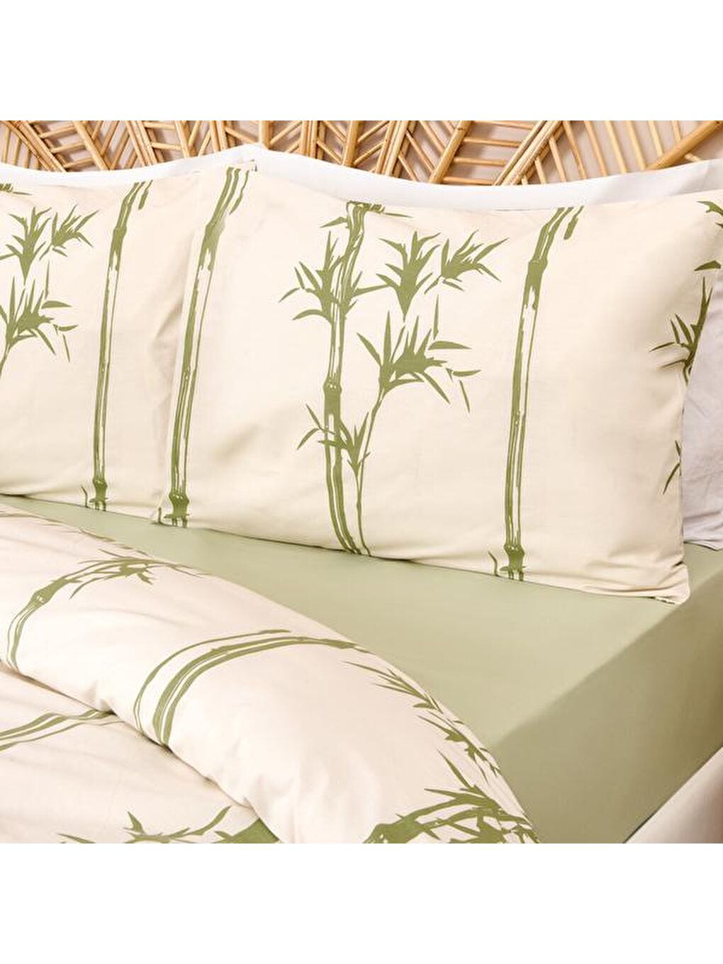 Lila Soft Blad Çift Kişilik Nevresim Takımı - Ekru / Yeşil-5