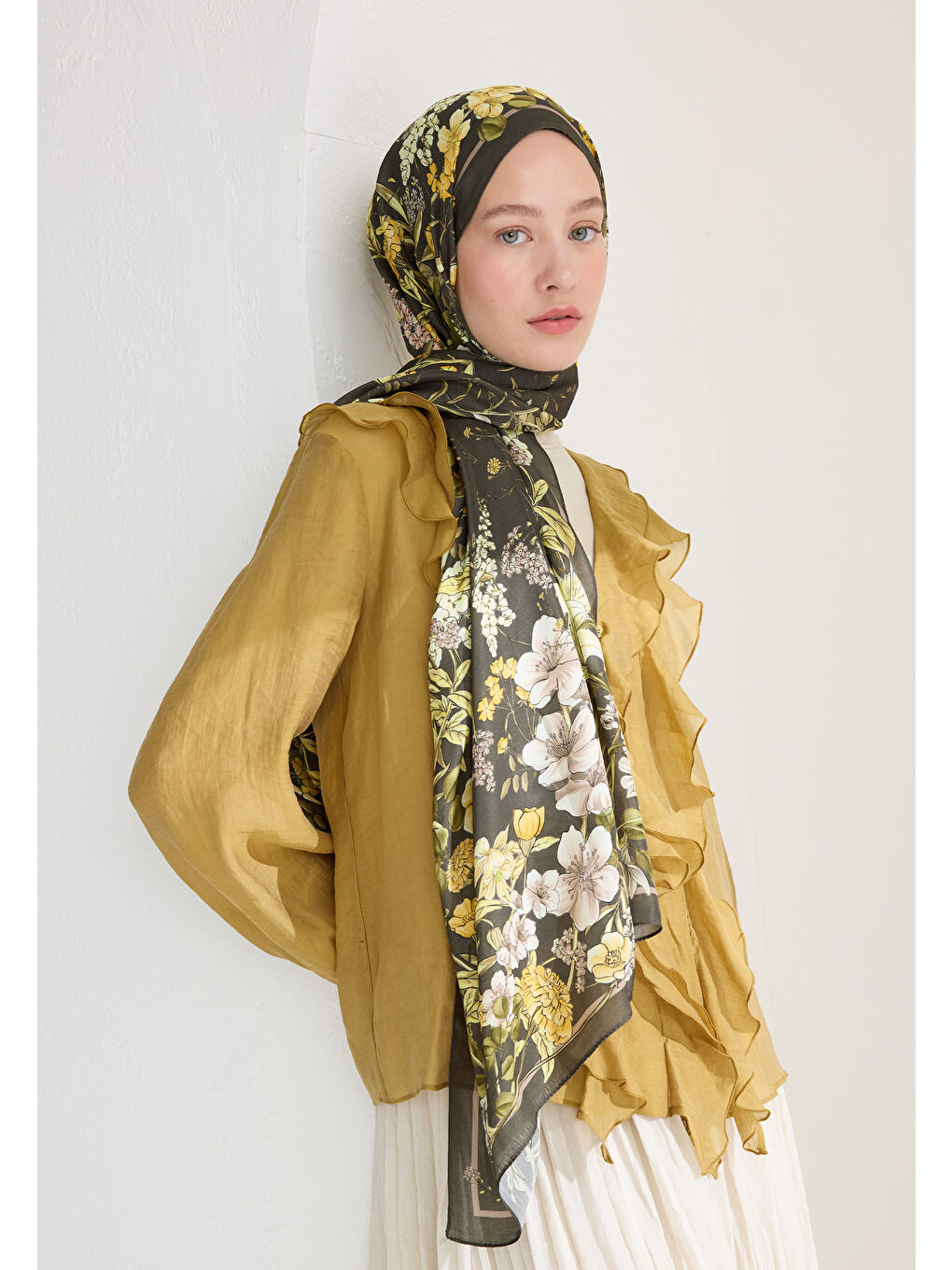 Valentına Floş Viskon Şal Koyu Haki