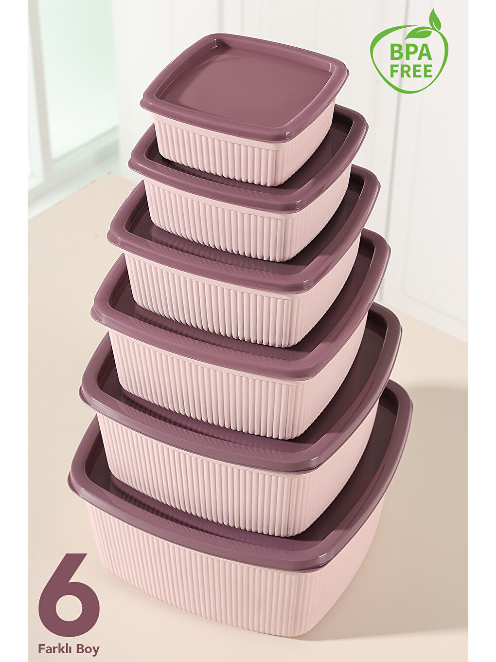 Pembe 20'li Çizgili Kare Erzak Gıda Saklama Kabı Seti-2