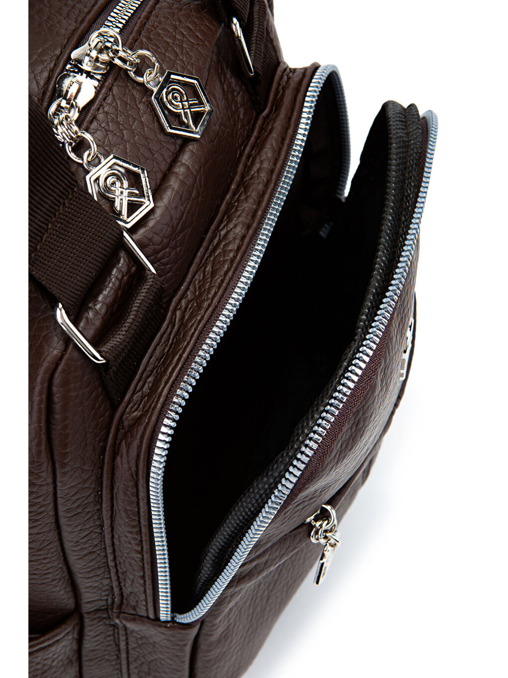 Çok Gözlü Suni Deri Bucky Sırt Çanta Kahverengi-4