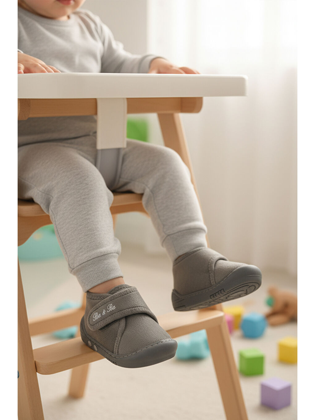 Gri Süet Cırtlı Bebek Panduf Ba&Ba 058989 B-2