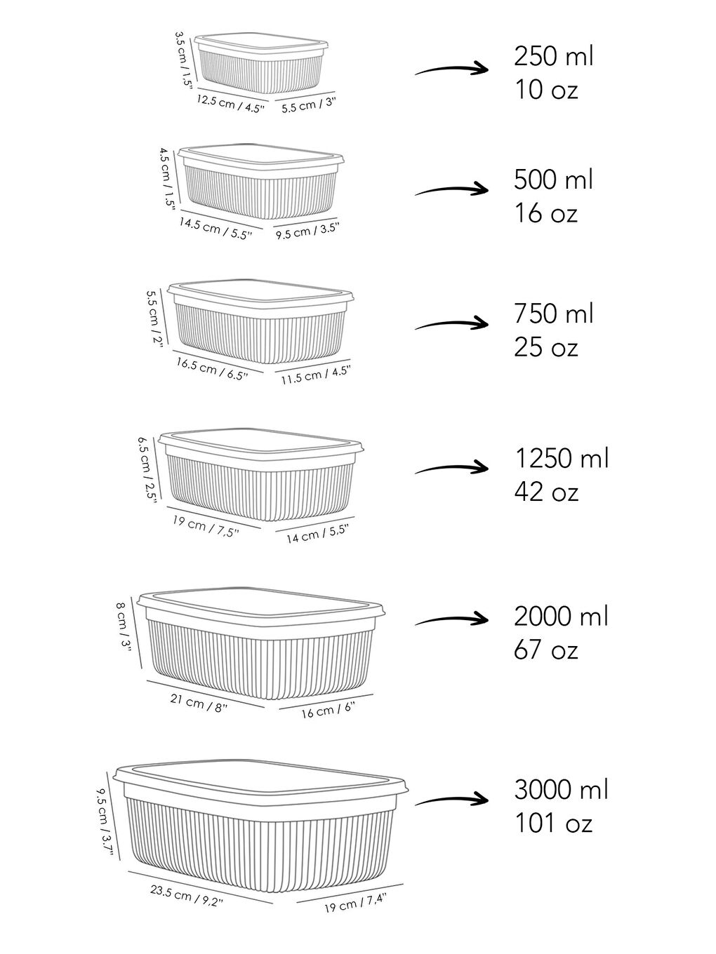 Gri 6'lı Çizgili Dikdörtgen Gıda Saklama Kabı Seti-7