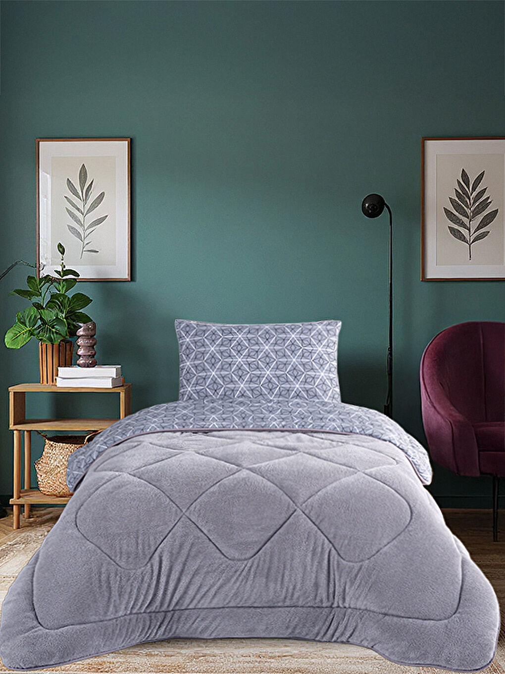 Yeni Nesil Wellsoft Comfort Yatak Seti Tek Kişilik Meta Gri Flower Desen 155x215 cm