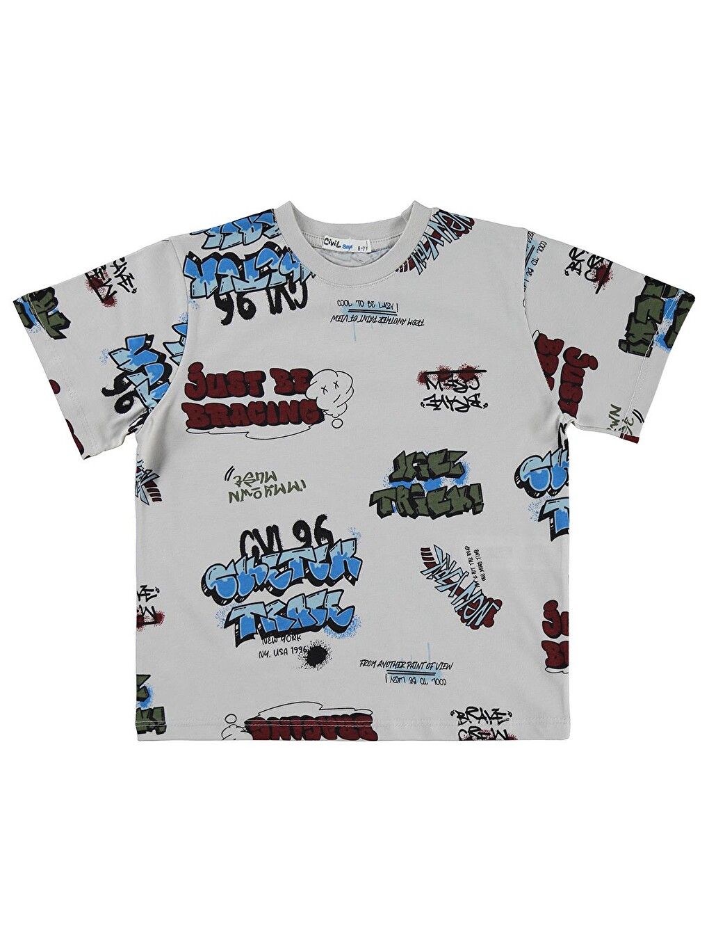 Gri Boys New York Baskılı 10-13 Yaş Tişört - Koyu Taş Rengi