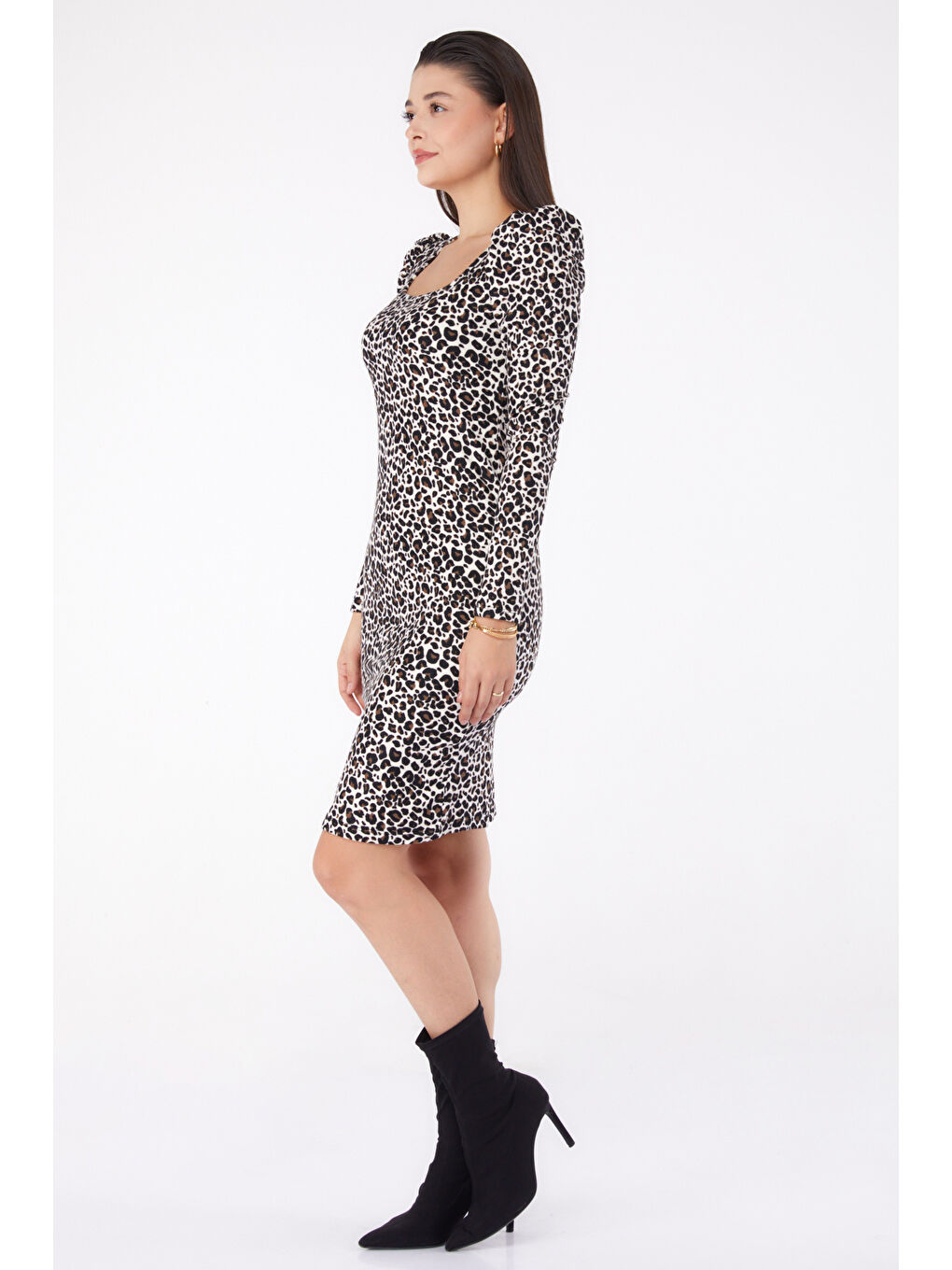 Prenses Kol Desenli Elbise Ekru - 26375-3