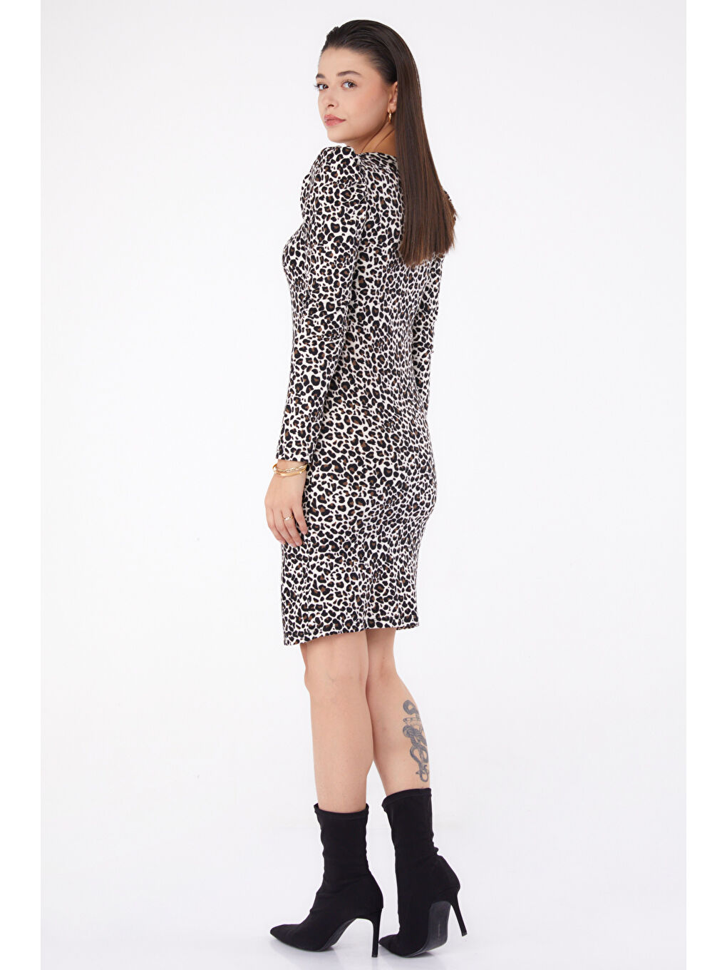 Prenses Kol Desenli Elbise Ekru - 26375-4