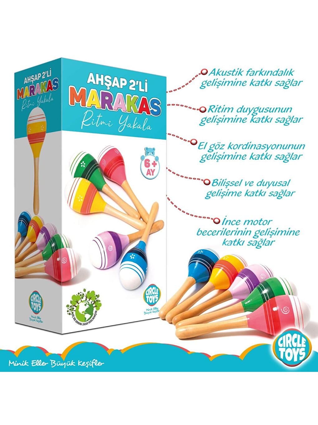 Circle Toys Karışık Ahşap 2'li Marakas - 3