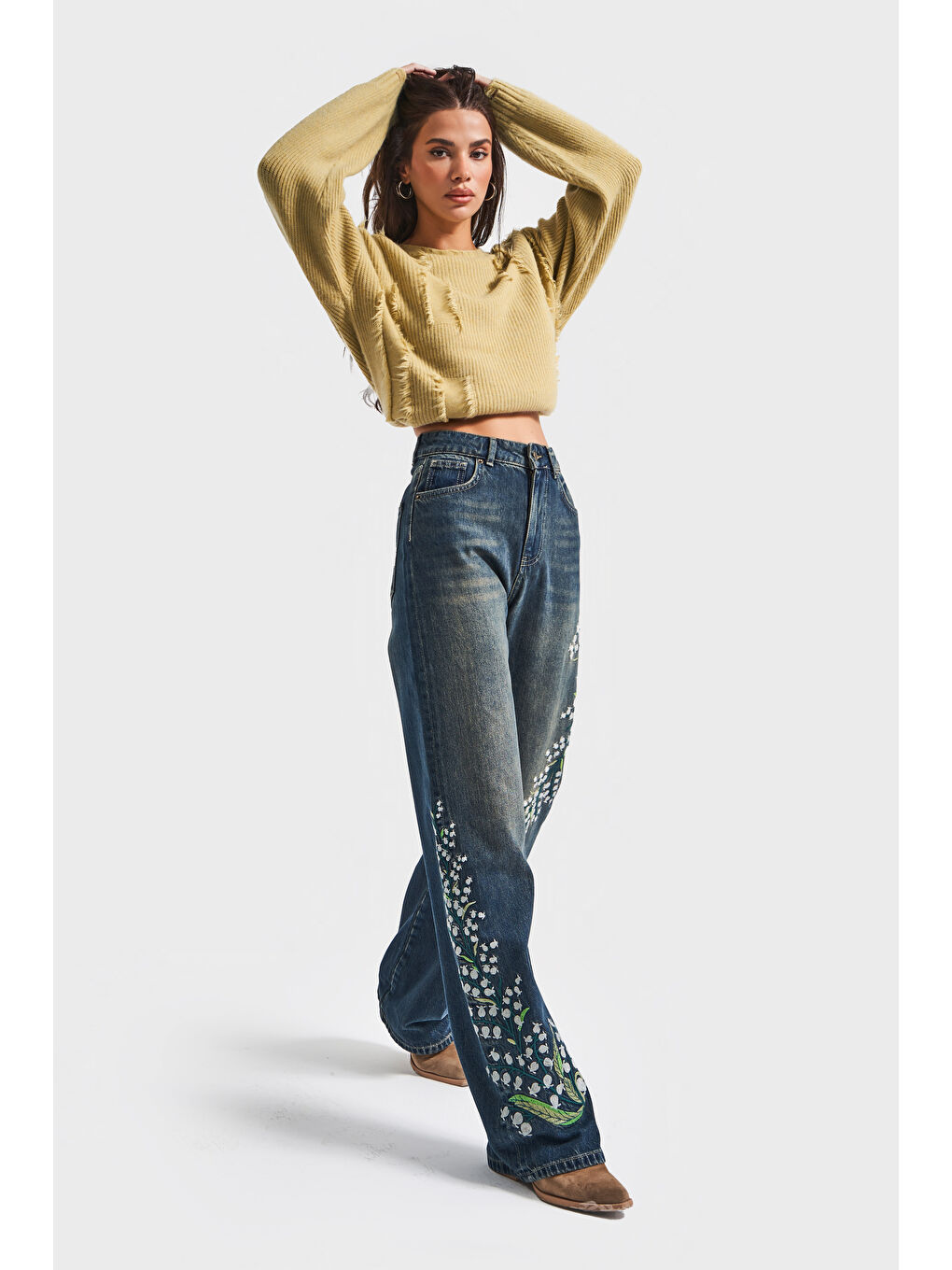 Mavi Kadın T.Kot Rengi 2w5-31 Straight Fit Yüksek Bel Özel Çiçek Kuş Nakışlı Tasarım Denim Jean-2