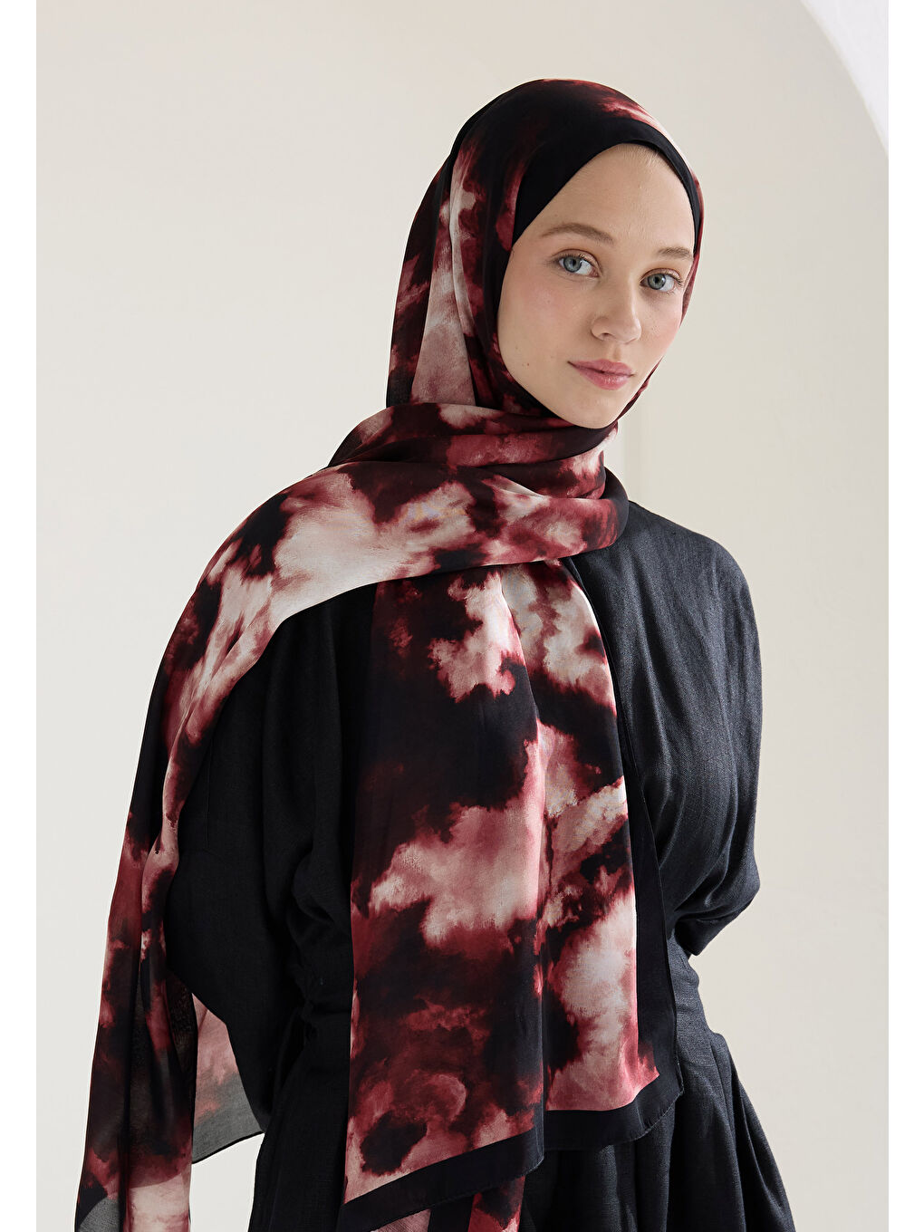 Lola Floş Viskon Şal Bordo-2