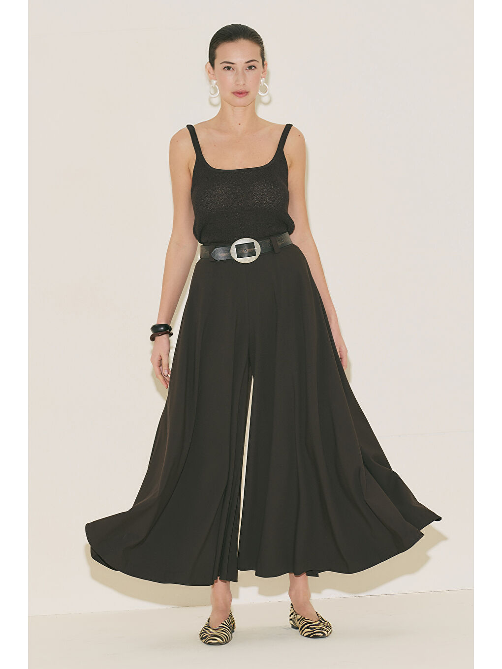 Etek Formlu Geniş Pantolon Kahverengi-2