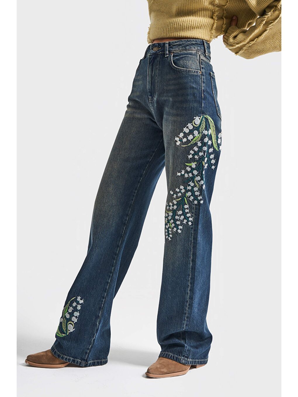Mavi Kadın T.Kot Rengi 2w5-31 Straight Fit Yüksek Bel Özel Çiçek Kuş Nakışlı Tasarım Denim Jean-3