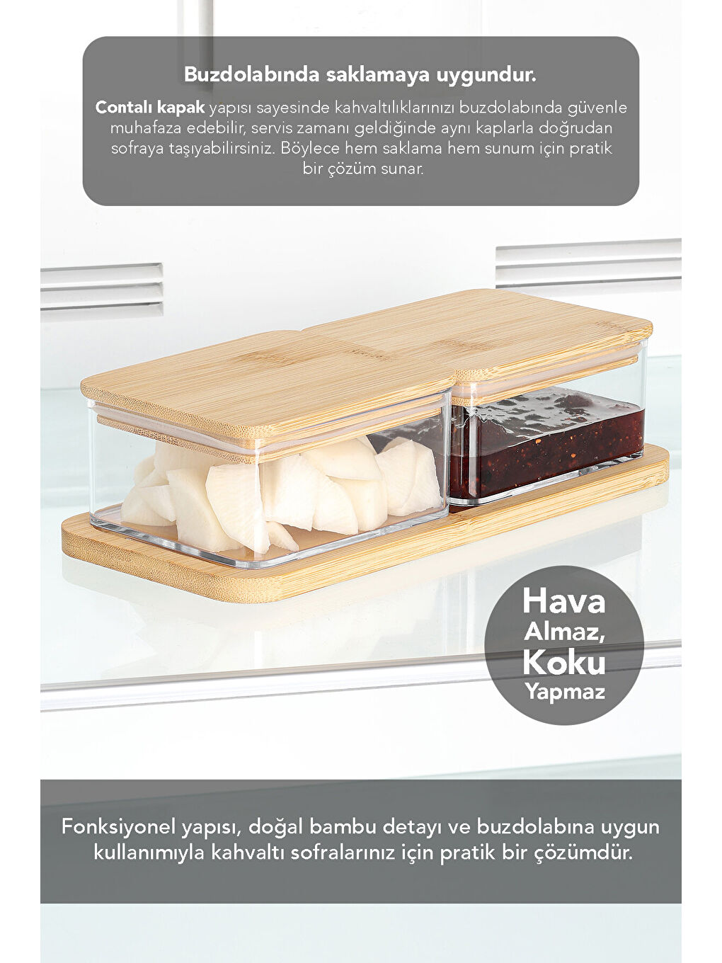 Bej Bambu Kapak Kapaklı Saklama Kabı 400 ml-2