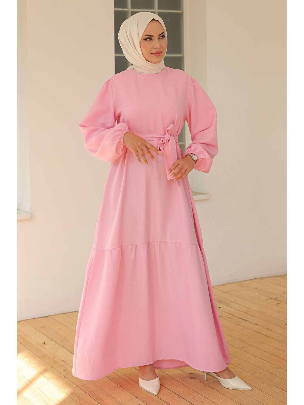 Katlı Elbise Pembe - 26624