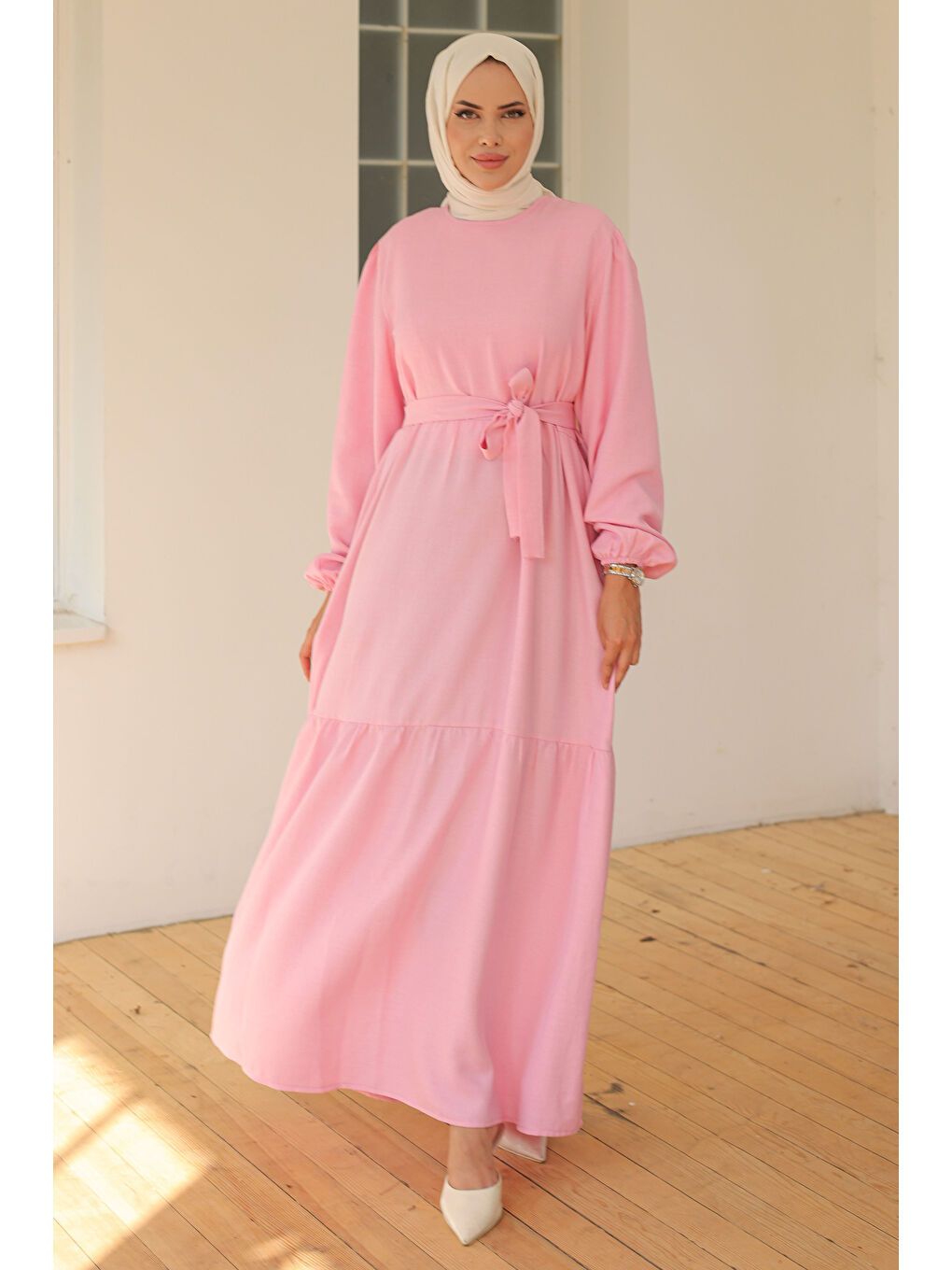 Katlı Elbise Pembe - 26624-1