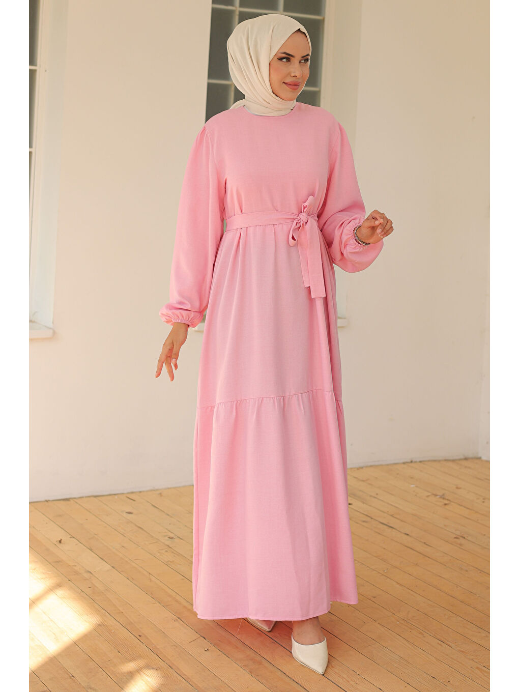 Katlı Elbise Pembe - 26624-2