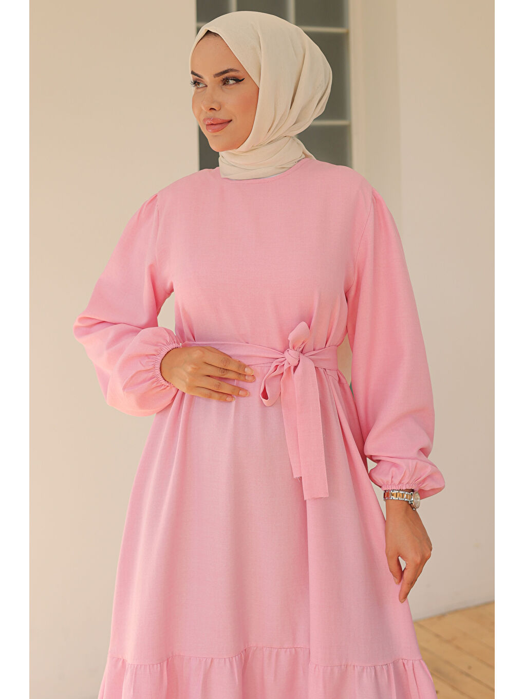 Katlı Elbise Pembe - 26624-3