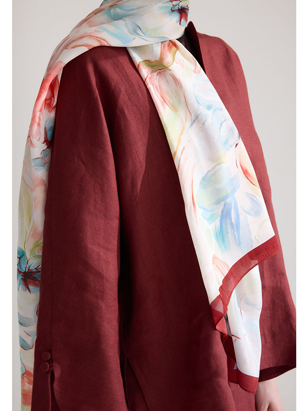 Soft Flora Floş Viskon Şal Bordo-1
