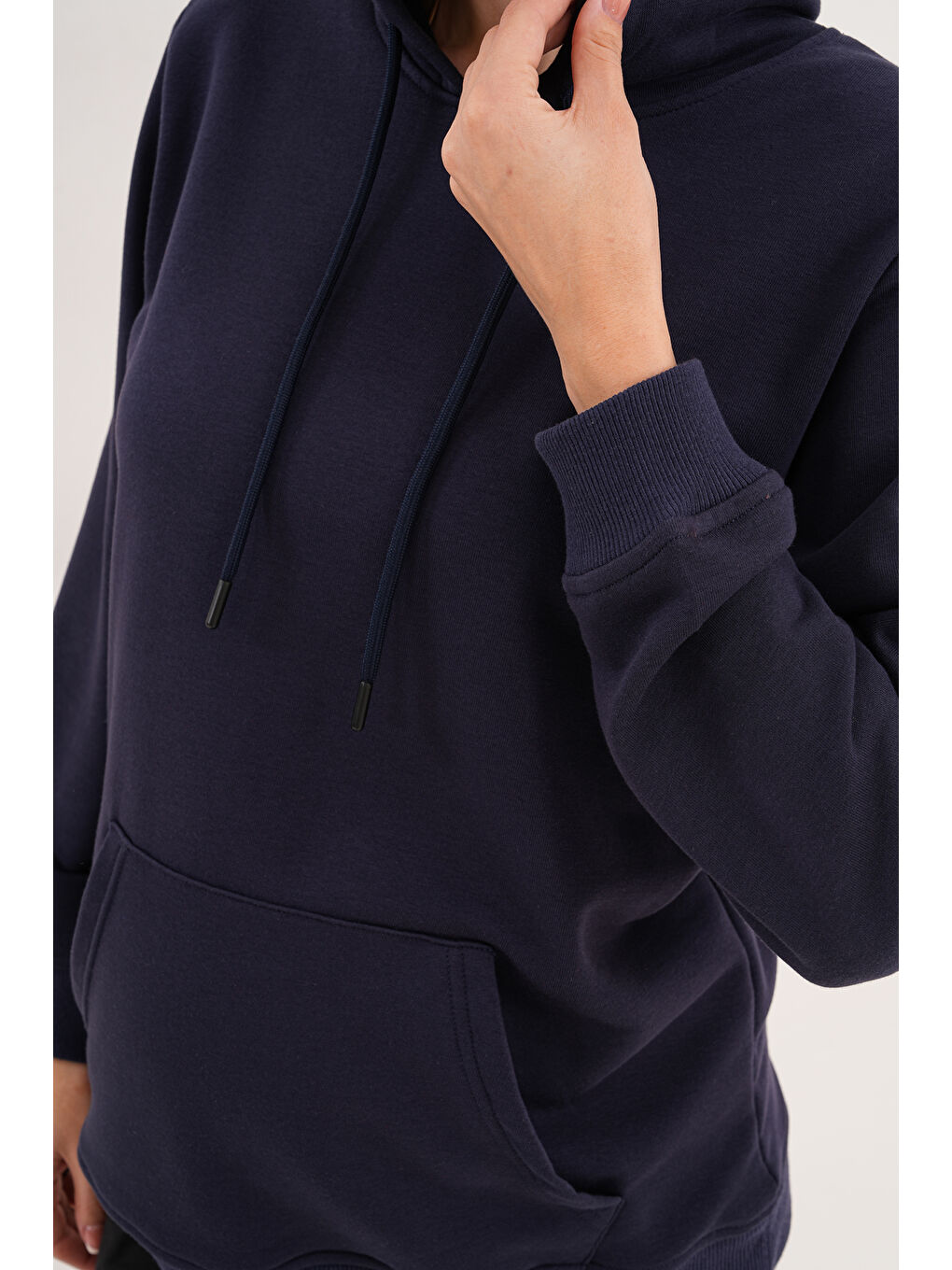 Lacivert %100 Pamuk Hamile ve Lohusa Basic Kapüşonlu Sweatshirt-8