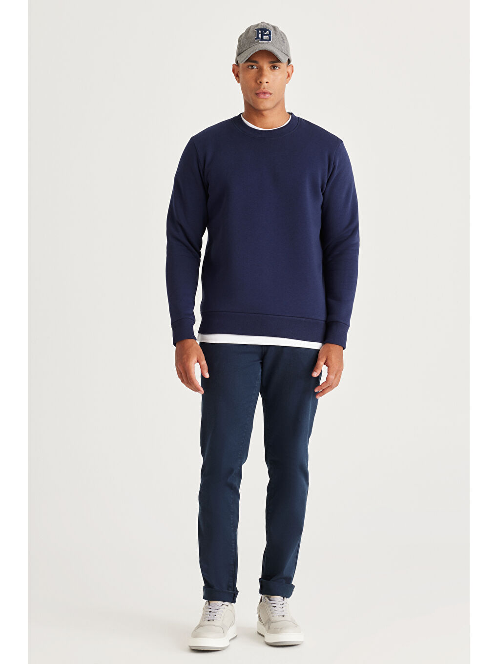 Erkek Lacivert Standart Fit Normal Kesim İçi Polarlı Bisiklet Yaka Sweatshirt-1