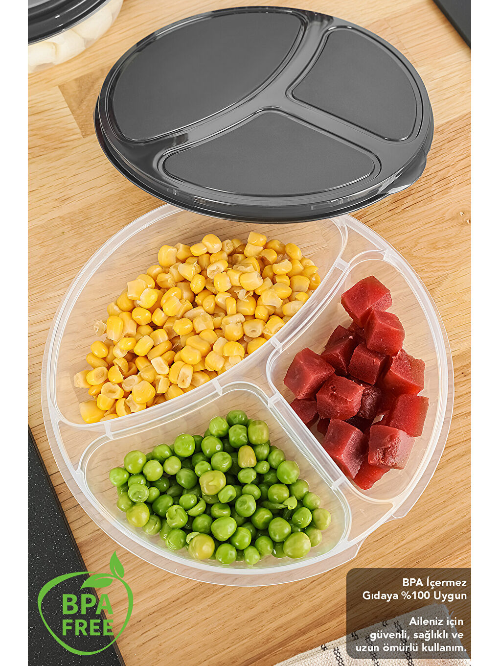 Gri 6 Adet Yuvarlak 3 Bölmeli Saklama Kabı-3