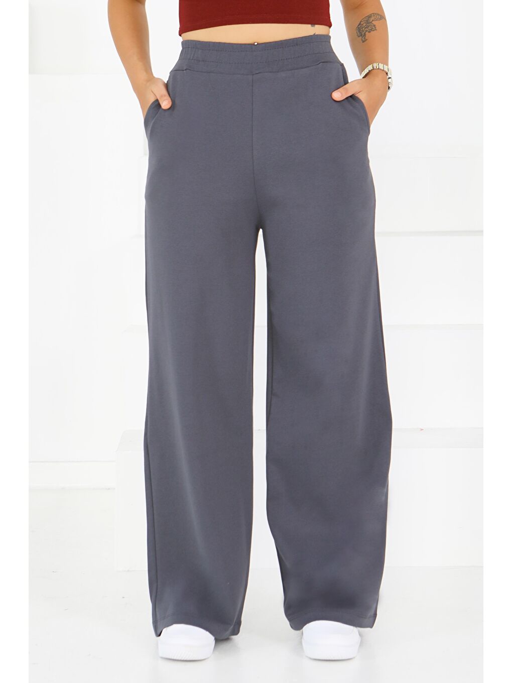 Cepli Bol Paça İki İplik Eşofman Altı Antrasit - 27674