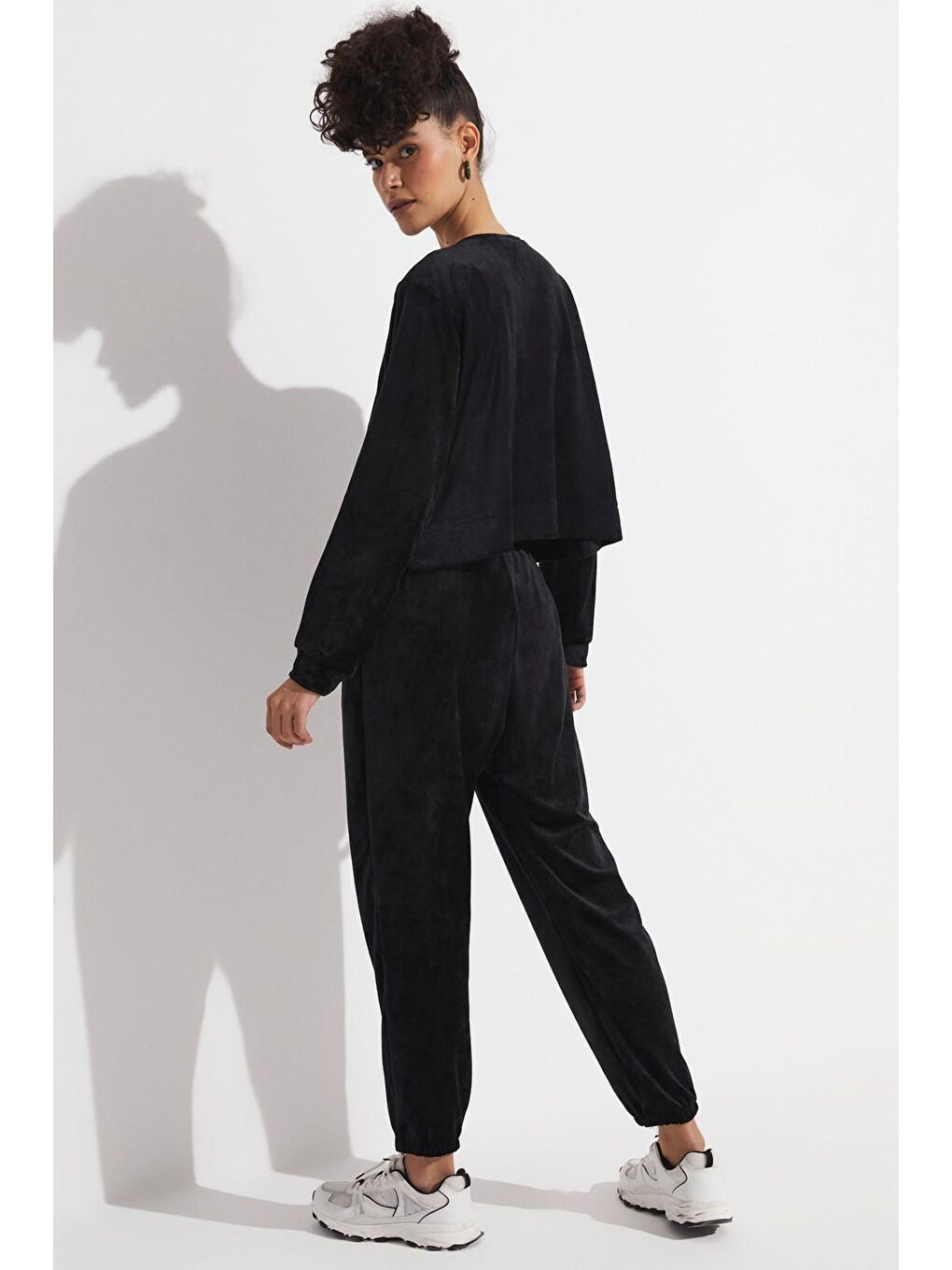 Siyah Kadife Sweatshirt Eşofman Takım-4