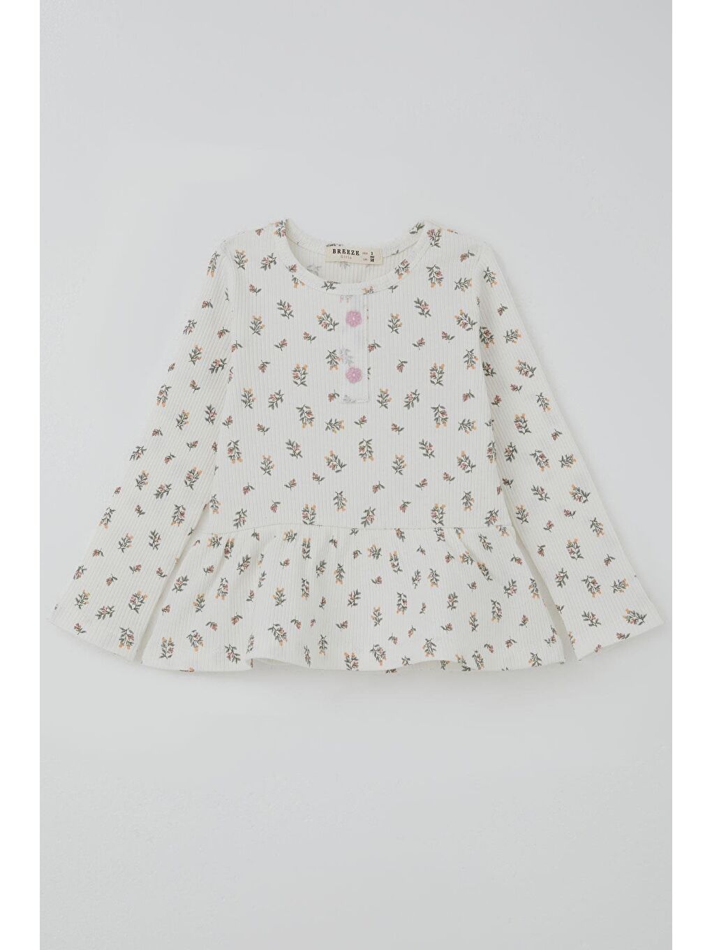 Kız Çocuk Taytlı Takım Çiçek Desenli Paça Kısmı Fırfır Detaylı Beyaz (3-7 Yaş)-1