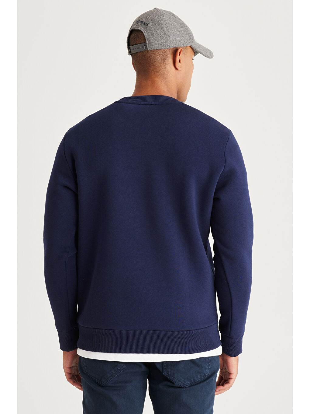 Erkek Lacivert Standart Fit Normal Kesim İçi Polarlı Bisiklet Yaka Sweatshirt-4