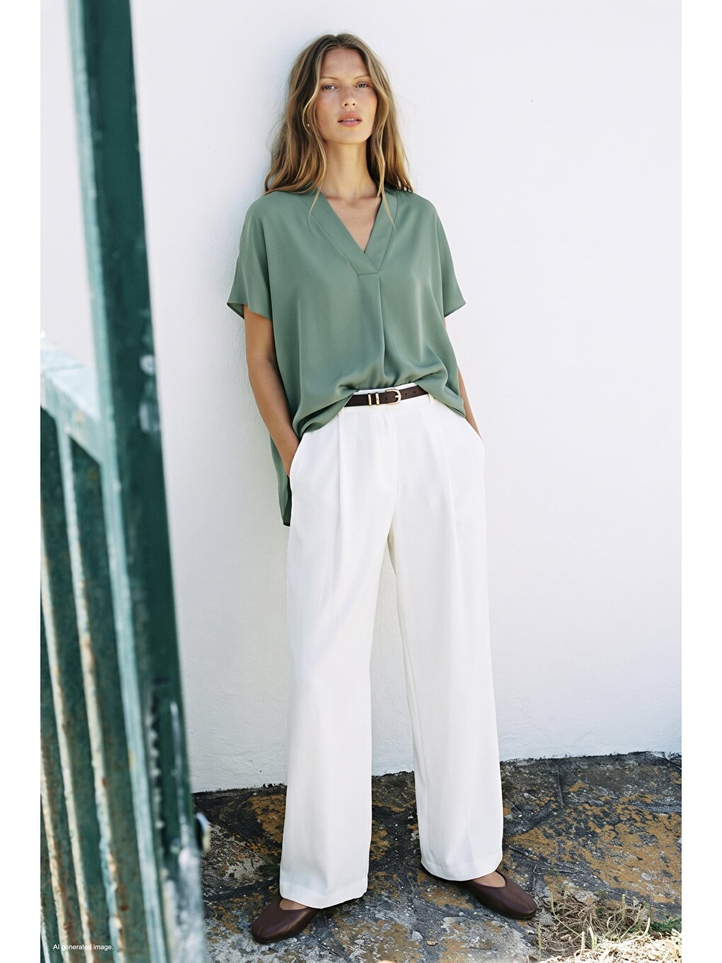Yeşil Geniş Kısa Kollu Bluz - Mint-3