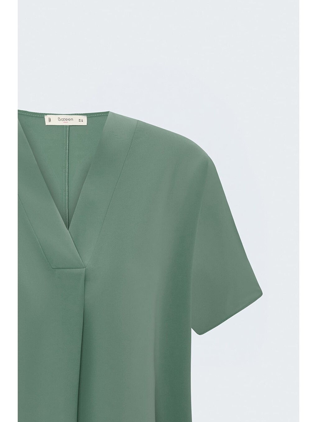 Yeşil Geniş Kısa Kollu Bluz - Mint-5
