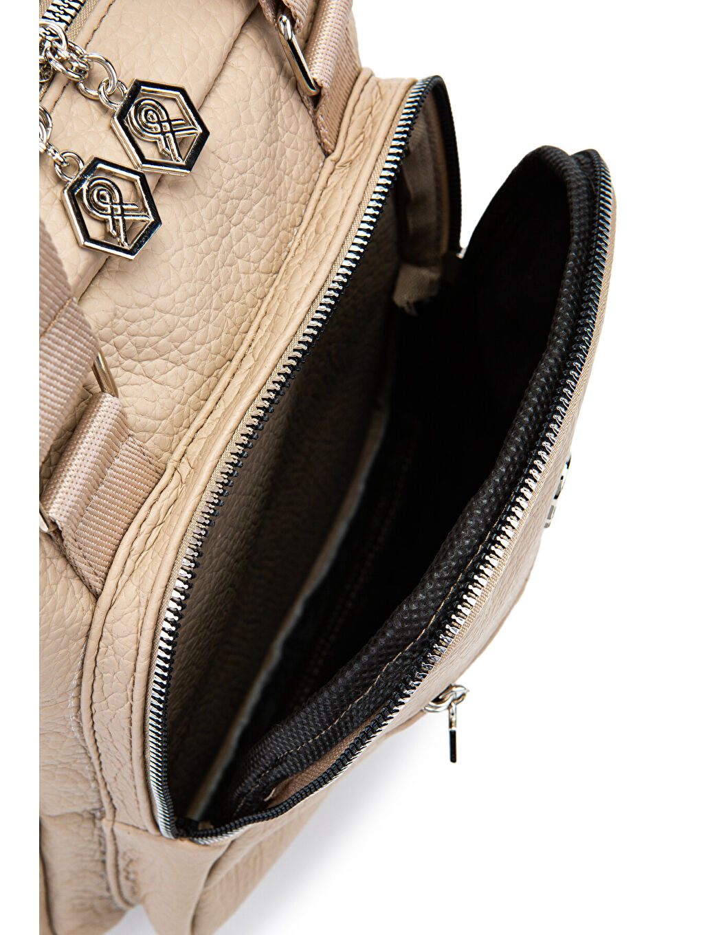 Bej Çok Gözlü Suni Deri Bucky Sırt Çanta Vizon-4