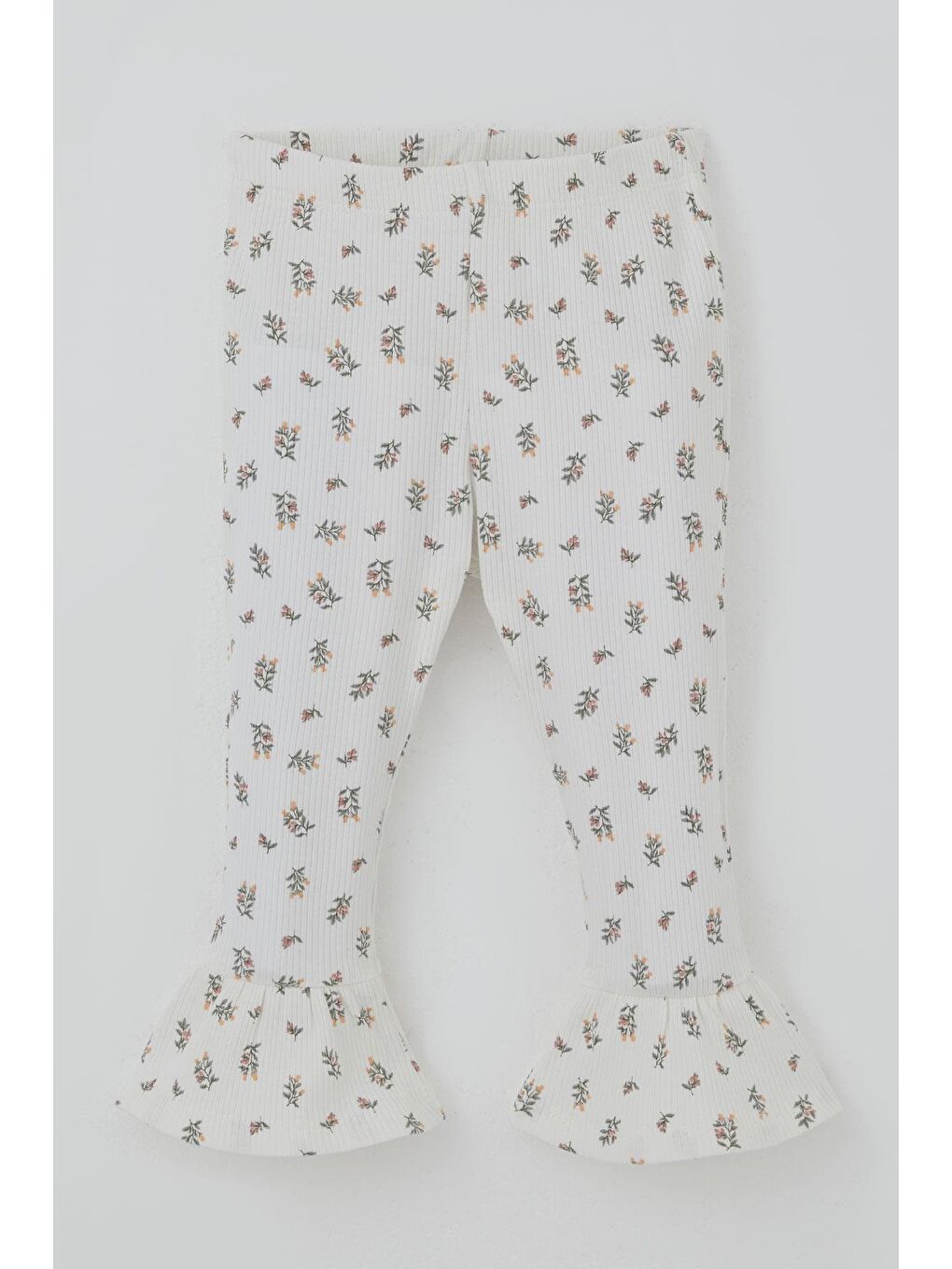Kız Çocuk Taytlı Takım Çiçek Desenli Paça Kısmı Fırfır Detaylı Beyaz (3-7 Yaş)-2