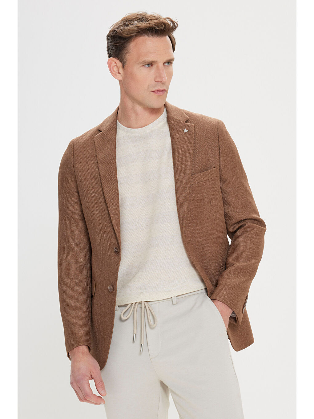 Erkek Kahverengi Slim Fit Dar Kesim Mono Yaka Armürlü Blazer Ceket-2
