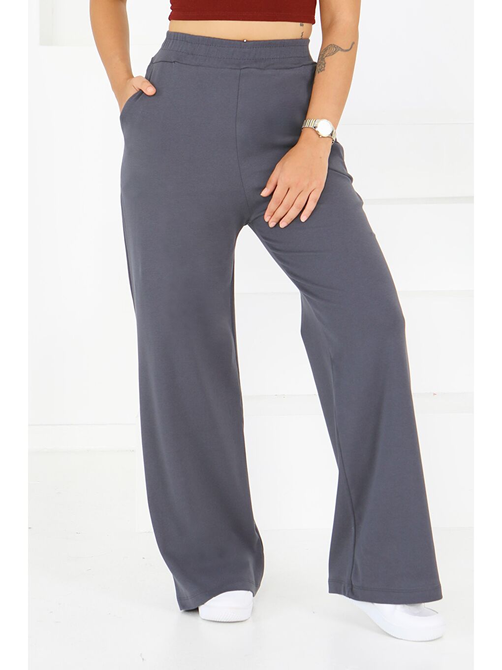 Cepli Bol Paça İki İplik Eşofman Altı Antrasit - 27674-1