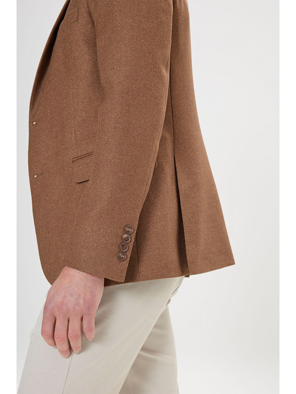 Erkek Kahverengi Slim Fit Dar Kesim Mono Yaka Armürlü Blazer Ceket-4