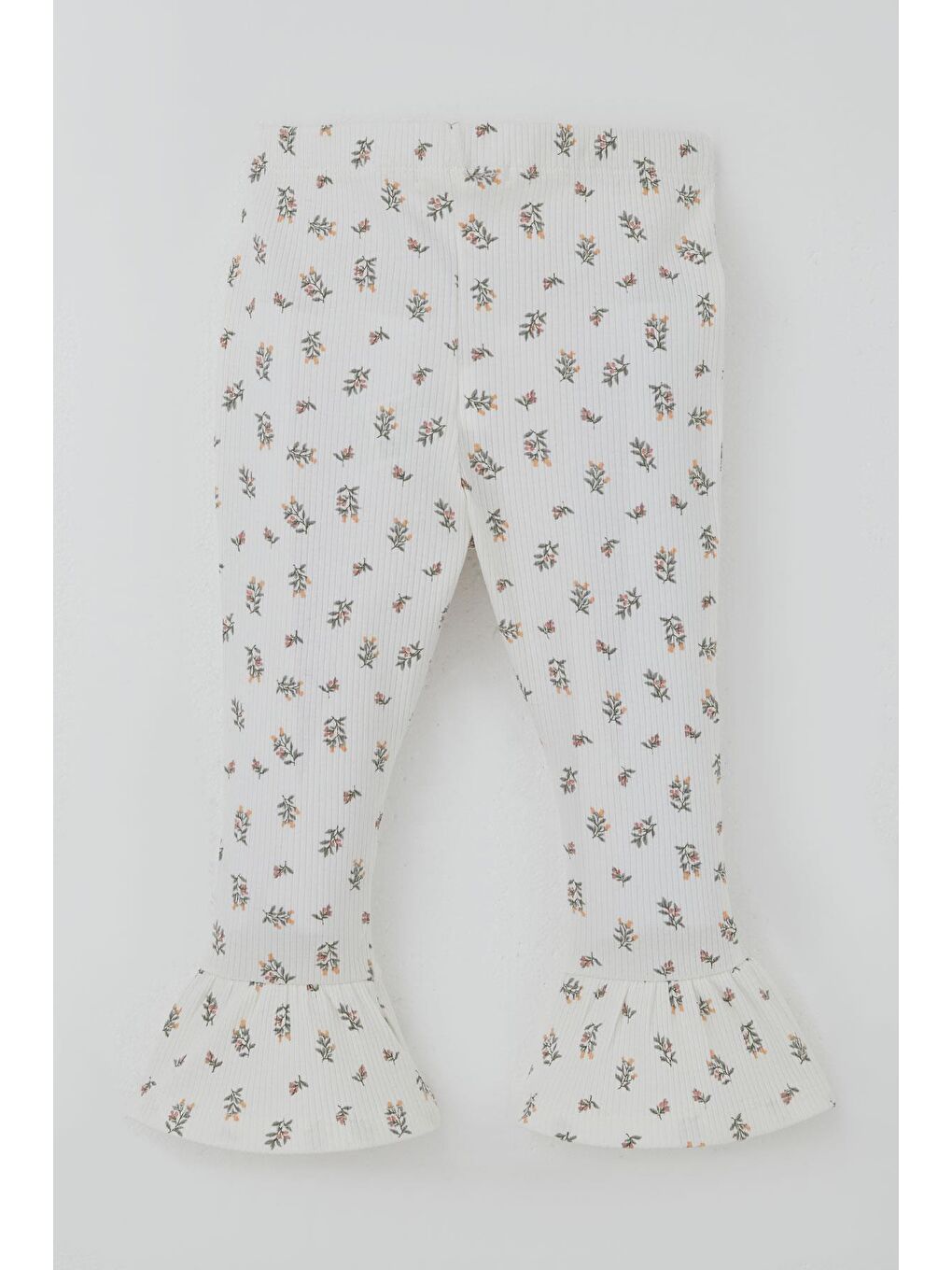 Kız Çocuk Taytlı Takım Çiçek Desenli Paça Kısmı Fırfır Detaylı Beyaz (3-7 Yaş)-4